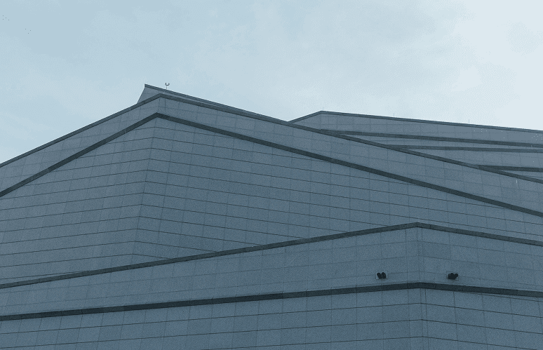 Contemporary building facade with aluminum panels